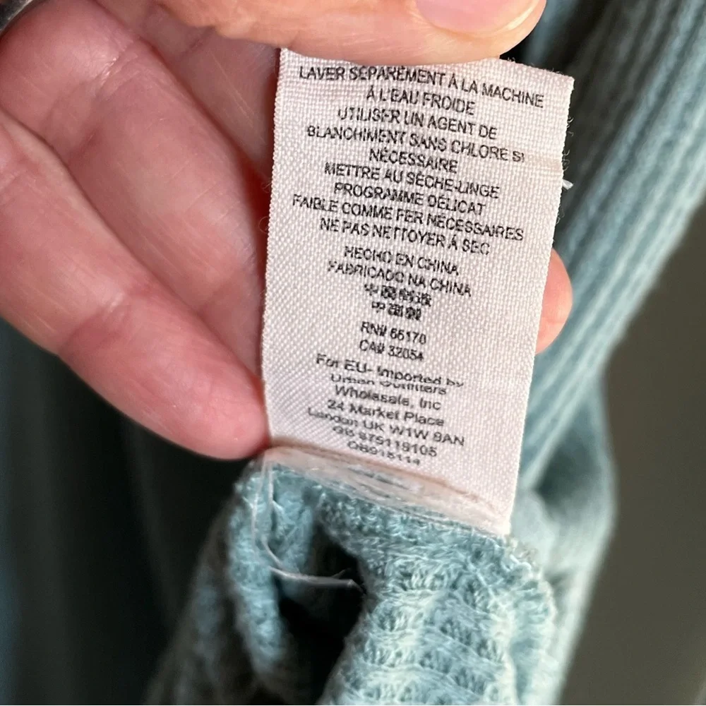 Free People We the Free Waffle Knit Henley Green Long Sleeve Size X-Small